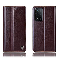 Leather Case Stands Flip Cover Holder H05P for Oppo A93s 5G Brown