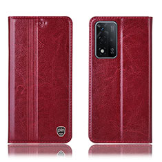 Leather Case Stands Flip Cover Holder H05P for Oppo A93s 5G Red