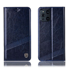 Leather Case Stands Flip Cover Holder H05P for Oppo Find X3 Pro 5G Blue