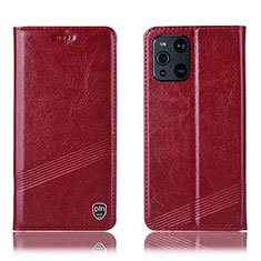 Leather Case Stands Flip Cover Holder H05P for Oppo Find X3 Pro 5G Red
