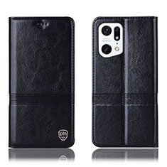 Leather Case Stands Flip Cover Holder H05P for Oppo Find X5 5G Black