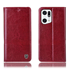 Leather Case Stands Flip Cover Holder H05P for Oppo Find X5 5G Red