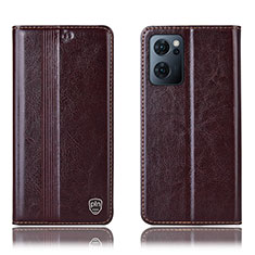 Leather Case Stands Flip Cover Holder H05P for Oppo Find X5 Lite 5G Brown