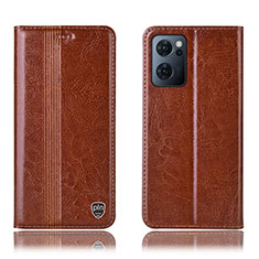 Leather Case Stands Flip Cover Holder H05P for Oppo Find X5 Lite 5G Light Brown