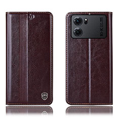 Leather Case Stands Flip Cover Holder H05P for Oppo K10 5G Brown