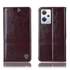 Leather Case Stands Flip Cover Holder H05P for Oppo K10X 5G Brown
