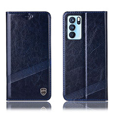 Leather Case Stands Flip Cover Holder H05P for Oppo Reno6 Pro 5G India Blue