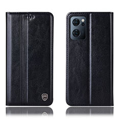 Leather Case Stands Flip Cover Holder H05P for Oppo Reno7 5G Black
