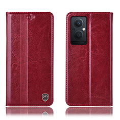 Leather Case Stands Flip Cover Holder H05P for Oppo Reno7 Lite 5G Red
