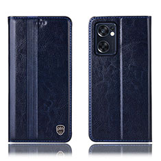Leather Case Stands Flip Cover Holder H05P for Oppo Reno7 SE 5G Blue