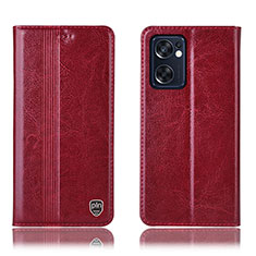 Leather Case Stands Flip Cover Holder H05P for Oppo Reno7 SE 5G Red
