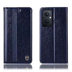 Leather Case Stands Flip Cover Holder H05P for Oppo Reno7 Z 5G Blue