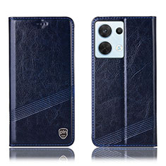 Leather Case Stands Flip Cover Holder H05P for Oppo Reno9 5G Blue