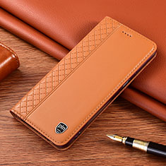 Leather Case Stands Flip Cover Holder H05P for Samsung Galaxy S21 FE 5G Light Brown