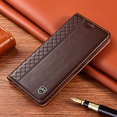 Leather Case Stands Flip Cover Holder H05P for Samsung Galaxy S21 Ultra 5G Brown
