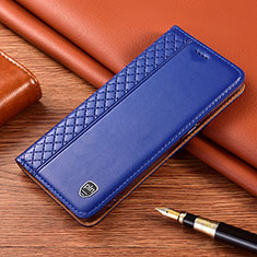 Leather Case Stands Flip Cover Holder H05P for Samsung Galaxy S22 Ultra 5G Blue