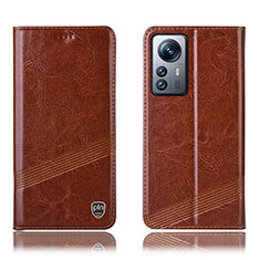 Leather Case Stands Flip Cover Holder H05P for Xiaomi Mi 12 5G Light Brown