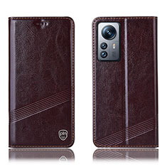 Leather Case Stands Flip Cover Holder H05P for Xiaomi Mi 12 Lite 5G Brown