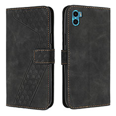 Leather Case Stands Flip Cover Holder H05X for Motorola Moto E22S Black