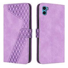Leather Case Stands Flip Cover Holder H05X for Motorola Moto E22S Purple