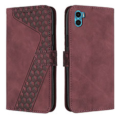 Leather Case Stands Flip Cover Holder H05X for Motorola Moto E22S Red