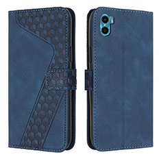 Leather Case Stands Flip Cover Holder H05X for Motorola Moto E32 India Blue