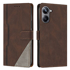 Leather Case Stands Flip Cover Holder H05X for Realme 10 Pro 5G Brown