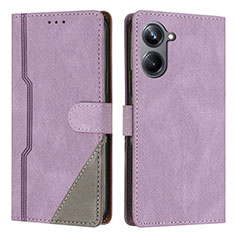Leather Case Stands Flip Cover Holder H05X for Realme 10 Pro 5G Purple