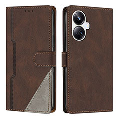 Leather Case Stands Flip Cover Holder H05X for Realme 10 Pro+ Plus 5G Brown