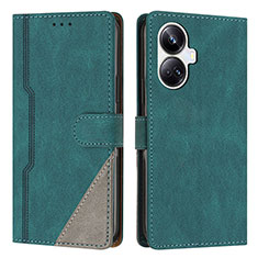 Leather Case Stands Flip Cover Holder H05X for Realme 10 Pro+ Plus 5G Green