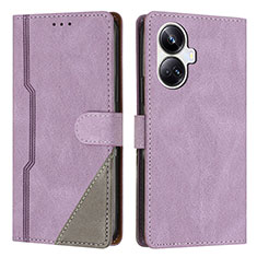 Leather Case Stands Flip Cover Holder H05X for Realme 10 Pro+ Plus 5G Purple