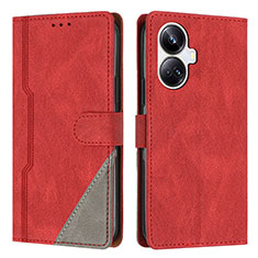 Leather Case Stands Flip Cover Holder H05X for Realme 10 Pro+ Plus 5G Red