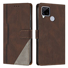 Leather Case Stands Flip Cover Holder H05X for Realme C25 Brown