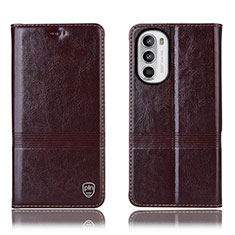 Leather Case Stands Flip Cover Holder H06P for Motorola Moto Edge (2022) 5G Brown