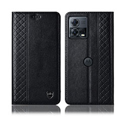 Leather Case Stands Flip Cover Holder H06P for Motorola Moto Edge 30 Fusion 5G Black