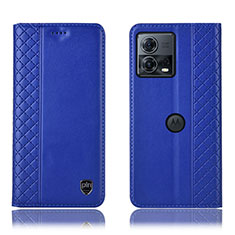 Leather Case Stands Flip Cover Holder H06P for Motorola Moto Edge 30 Fusion 5G Blue