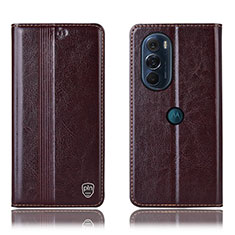 Leather Case Stands Flip Cover Holder H06P for Motorola Moto Edge 30 Pro 5G Brown