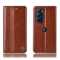 Leather Case Stands Flip Cover Holder H06P for Motorola Moto Edge 30 Pro 5G Light Brown