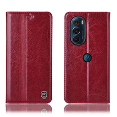 Leather Case Stands Flip Cover Holder H06P for Motorola Moto Edge 30 Pro 5G Red