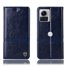 Leather Case Stands Flip Cover Holder H06P for Motorola Moto Edge 30 Ultra 5G Blue
