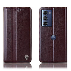 Leather Case Stands Flip Cover Holder H06P for Motorola Moto Edge S30 5G Brown