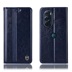 Leather Case Stands Flip Cover Holder H06P for Motorola Moto Edge X30 5G Blue