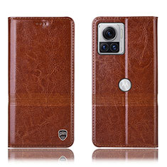 Leather Case Stands Flip Cover Holder H06P for Motorola Moto Edge X30 Pro 5G Light Brown