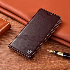 Leather Case Stands Flip Cover Holder H06P for Motorola Moto G10 Brown