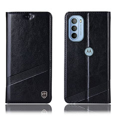 Leather Case Stands Flip Cover Holder H06P for Motorola Moto G31 Black