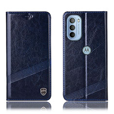 Leather Case Stands Flip Cover Holder H06P for Motorola Moto G31 Blue