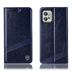 Leather Case Stands Flip Cover Holder H06P for Motorola Moto G32 Blue