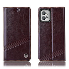 Leather Case Stands Flip Cover Holder H06P for Motorola Moto G32 Brown