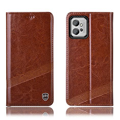 Leather Case Stands Flip Cover Holder H06P for Motorola Moto G32 Light Brown