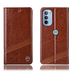 Leather Case Stands Flip Cover Holder H06P for Motorola Moto G41 Light Brown